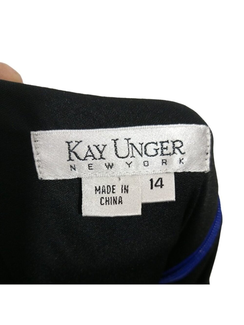 Kay Unger Sheath Dress Women Size 14 Blue 3/4 Sleeve Office Wedding Y2K FLAW - Picture 6 of 9